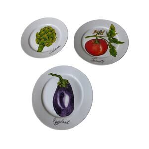 FOOD NETWORK Vegetable White Porcelain Artichoke Tomato Appetizer Plates Set / 3
